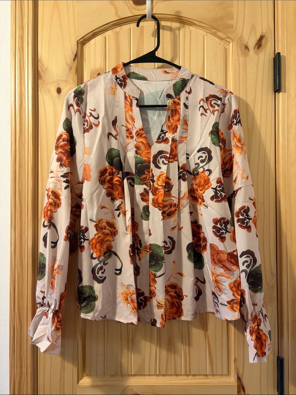 SHEIN Cream Blouse with Orange Floral Print